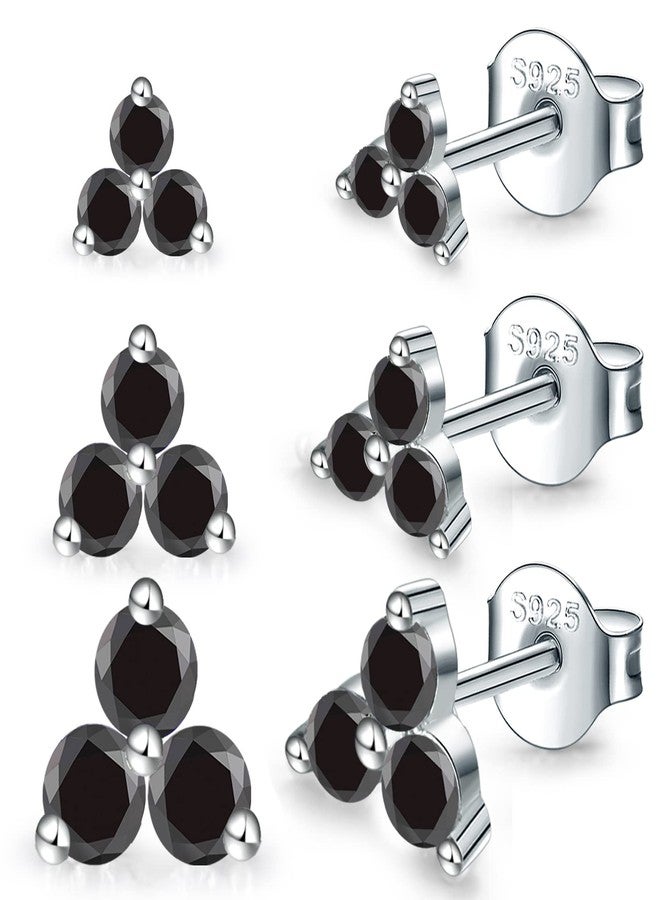 EPIRORA Sterling Silver Stud Earrings for Women- 3 Pairs Hypoallergenic White Gold Plated Small Cubic Zirconia Flower Cartilage Earring Set (3mm/4mm/5mm), Black - Image 1